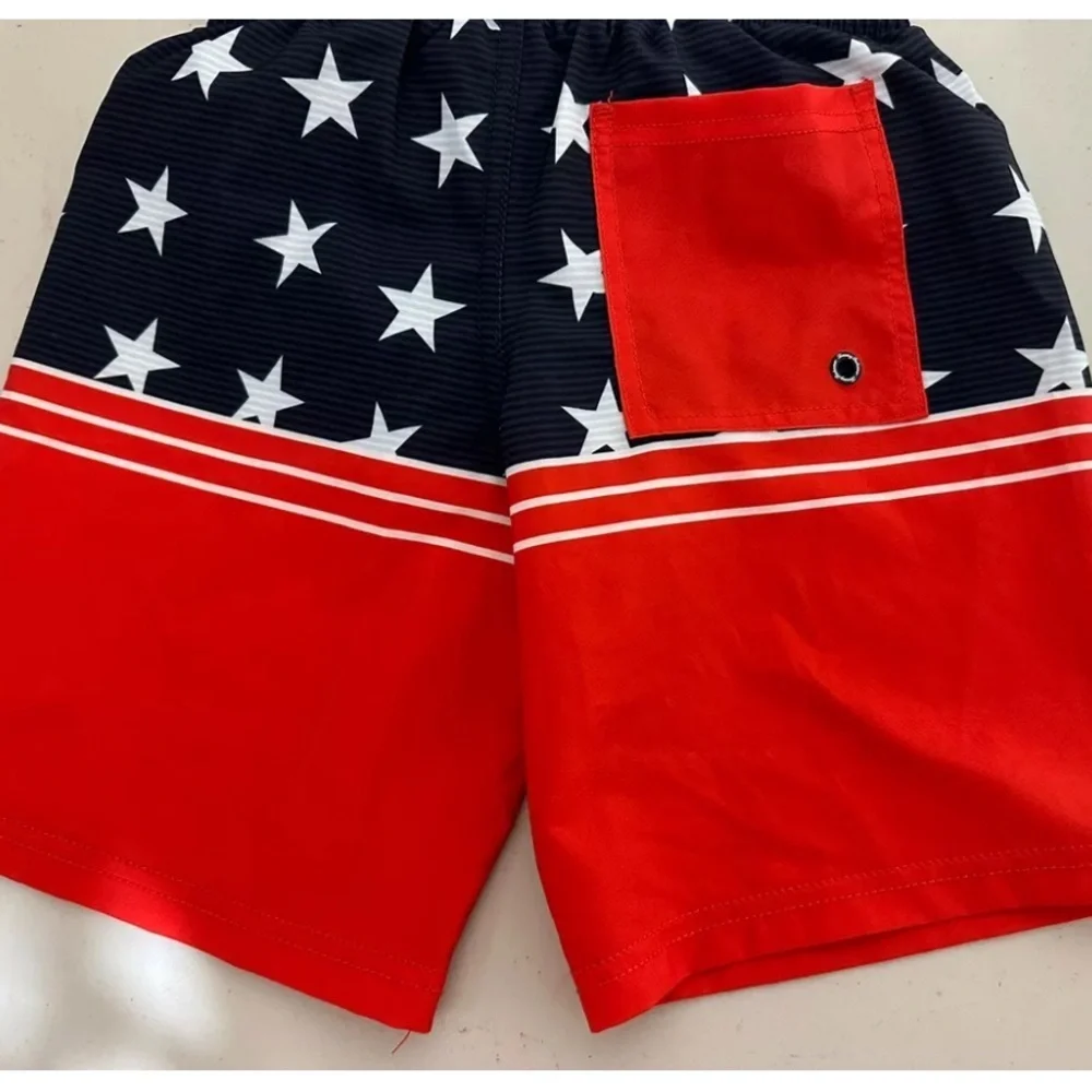 Tommy Bahama Boys Swim Shorts Trunks Red White Blue Pocket UV50 Sz 8